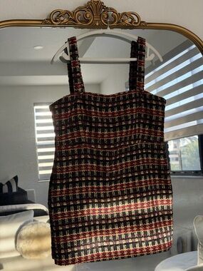 House of Harlow 1960 Tweed Plaid Mini Dress in Black and Red